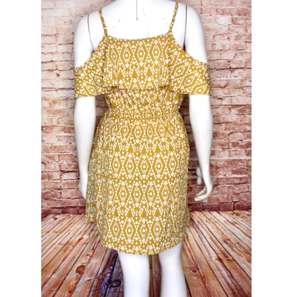 Indulge Cold Shoulder Patterned Ruffle Mini Dress - Picture 3 of 7